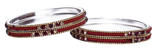 sukriti indian party wear ethnic maroon brass bangles for women - set of 4