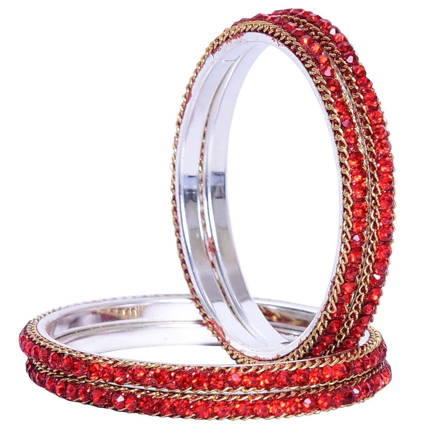 sukriti indian party wear ethnic red brass bangles for women - set of 4