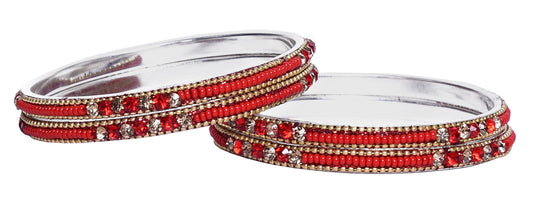 sukriti indian party wear ethnic red brass bangles for women - set of 4