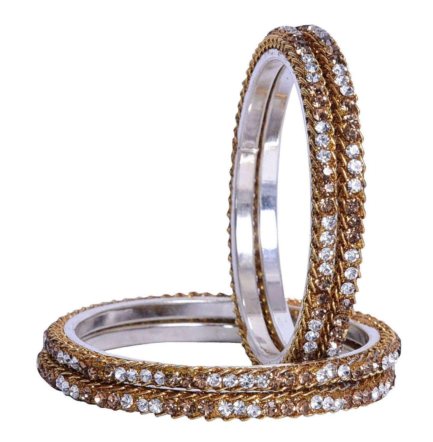 sukriti indian party wear ethnic white-gold brass bangles for women - set of 4