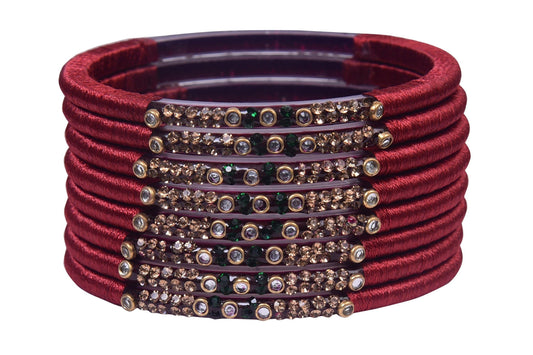 sukriti indian party wear maroon silk thread bangles for women - set of 8