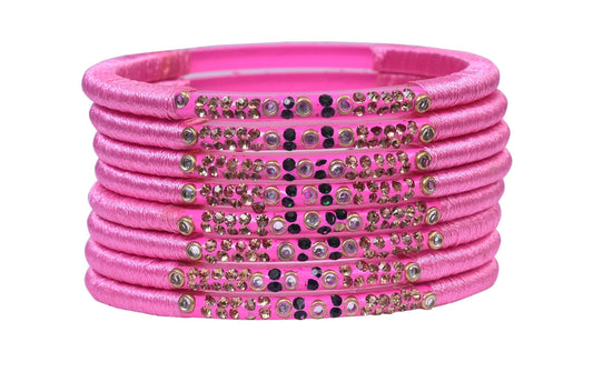 sukriti indian party wear pink silk thread bangles for women - set of 8