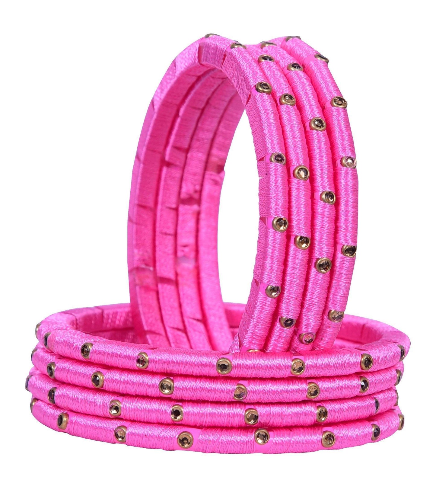 sukriti indian party wear silk thread acrylic babypink bangles for girls, women - set of 8