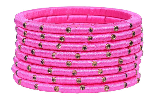 sukriti indian party wear silk thread acrylic babypink bangles for girls, women - set of 8