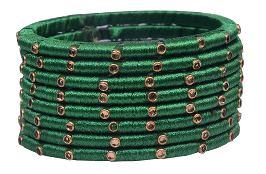 sukriti indian party wear silk thread acrylic green bangles for girls, women - set of 8