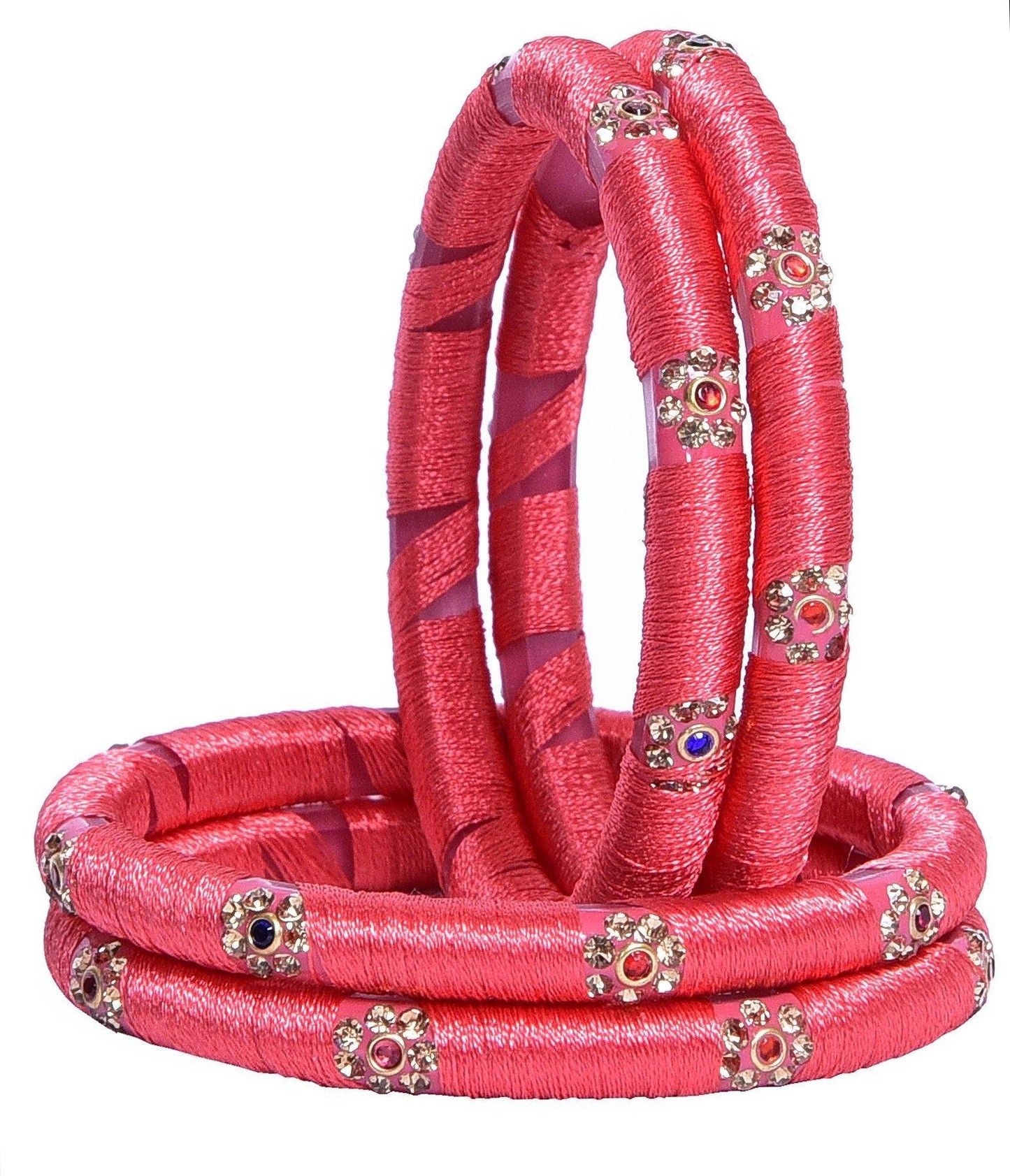sukriti indian party wear silk thread acrylic pink bangles for girls, women - set of 4