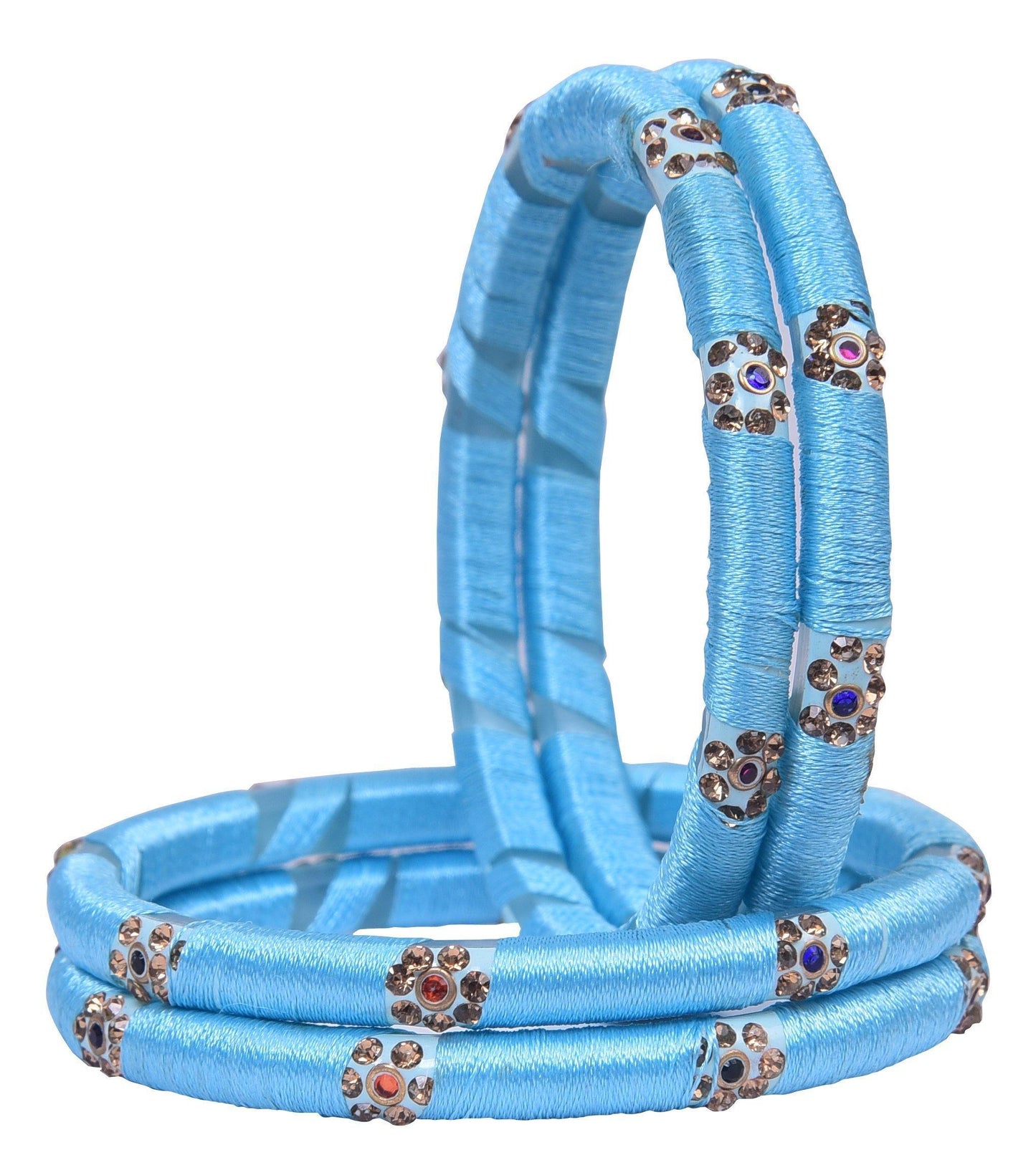 sukriti indian party wear silk thread acrylic sky-blue bangles for girls, women - set of 4