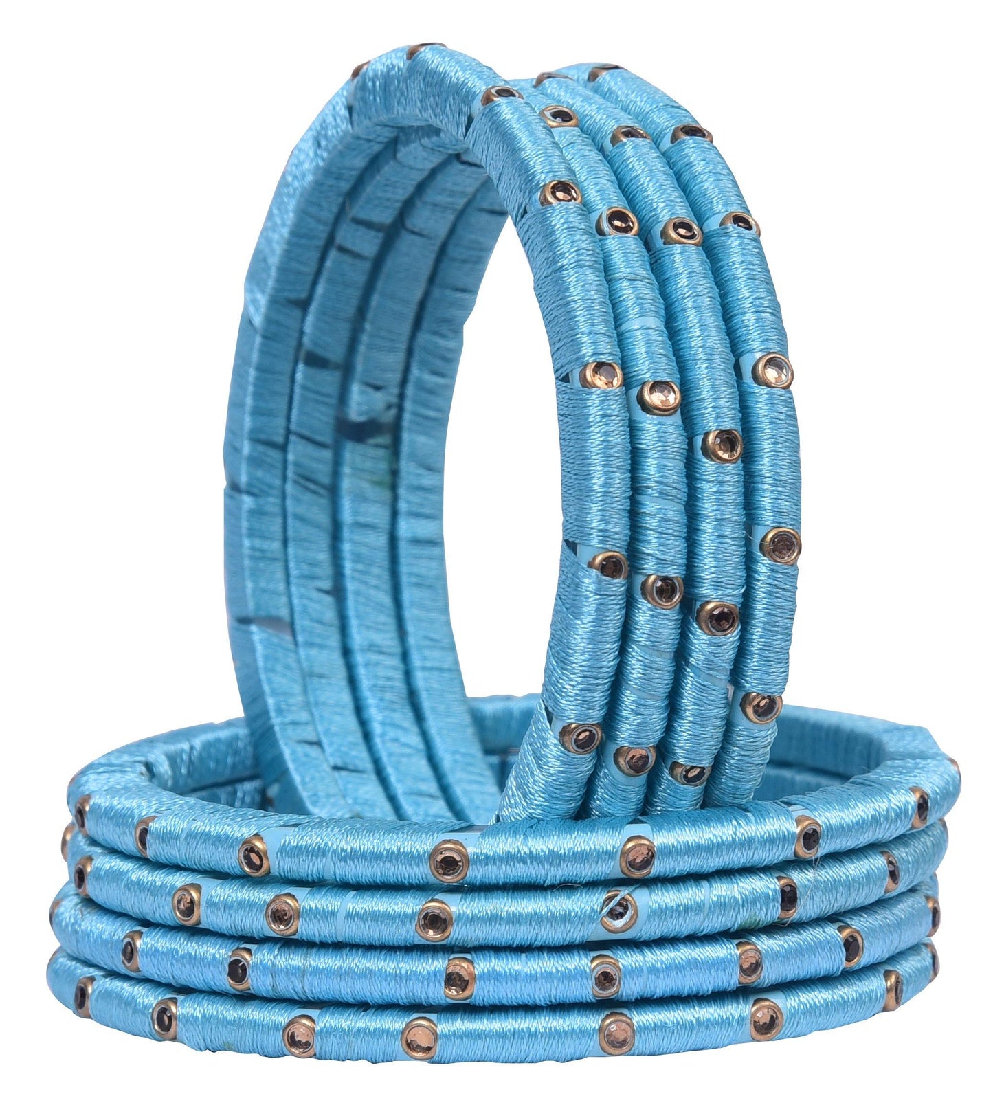 sukriti indian party wear silk thread acrylic sky blue bangles for girls, women - set of 8