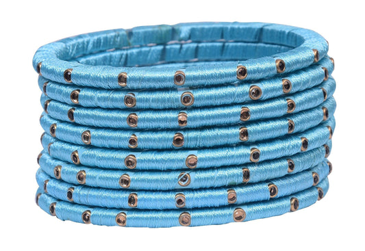 sukriti indian party wear silk thread acrylic sky blue bangles for girls, women - set of 8