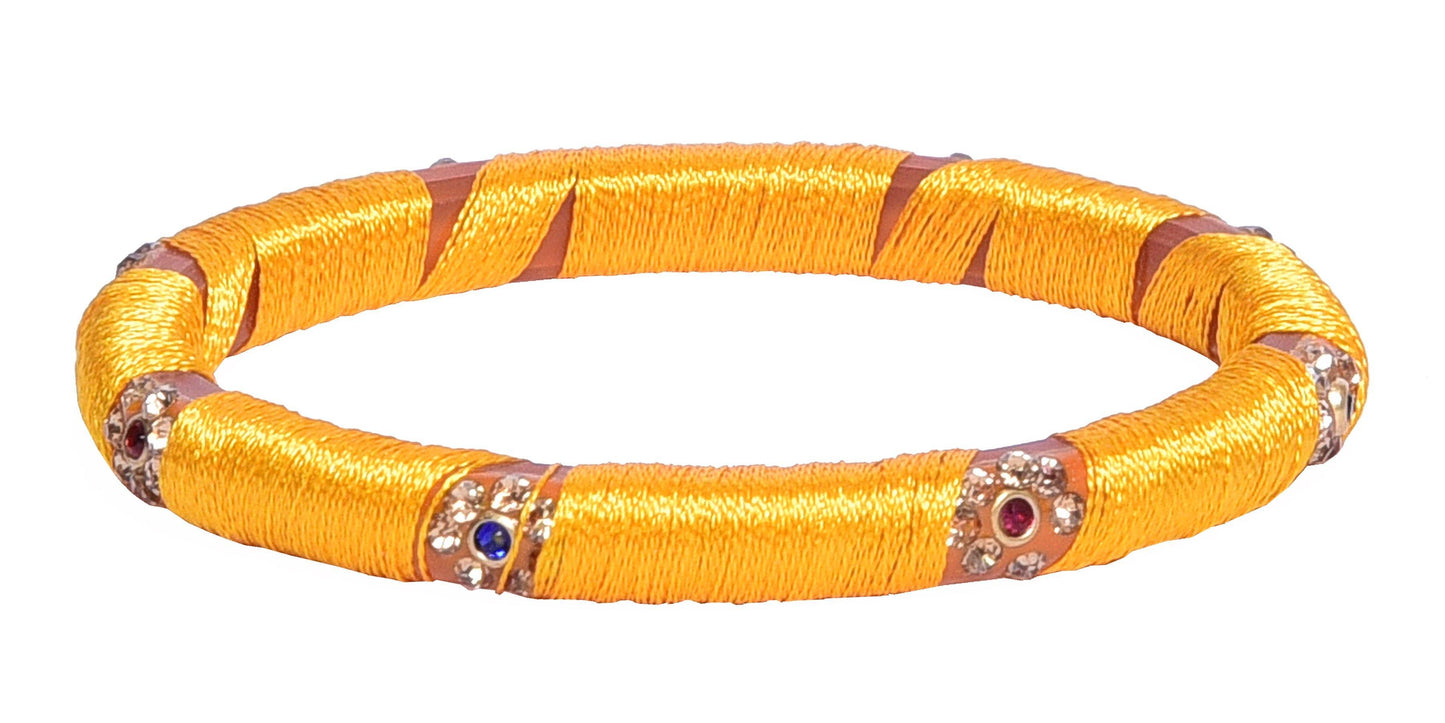 sukriti indian party wear silk thread acrylic yellow bangles for girls, women - set of 4