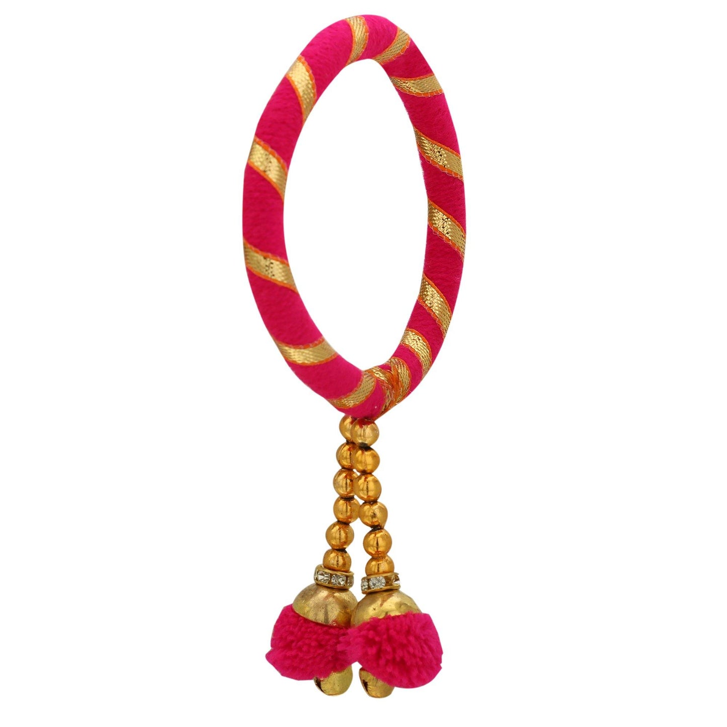sukriti indian party wedding wear pom-pom thread magenta bracelet for girls & women - set of 2