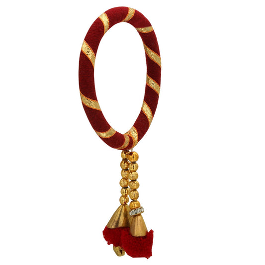 sukriti indian party wedding wear pom-pom thread maroon bracelet for girls & women - set of 2