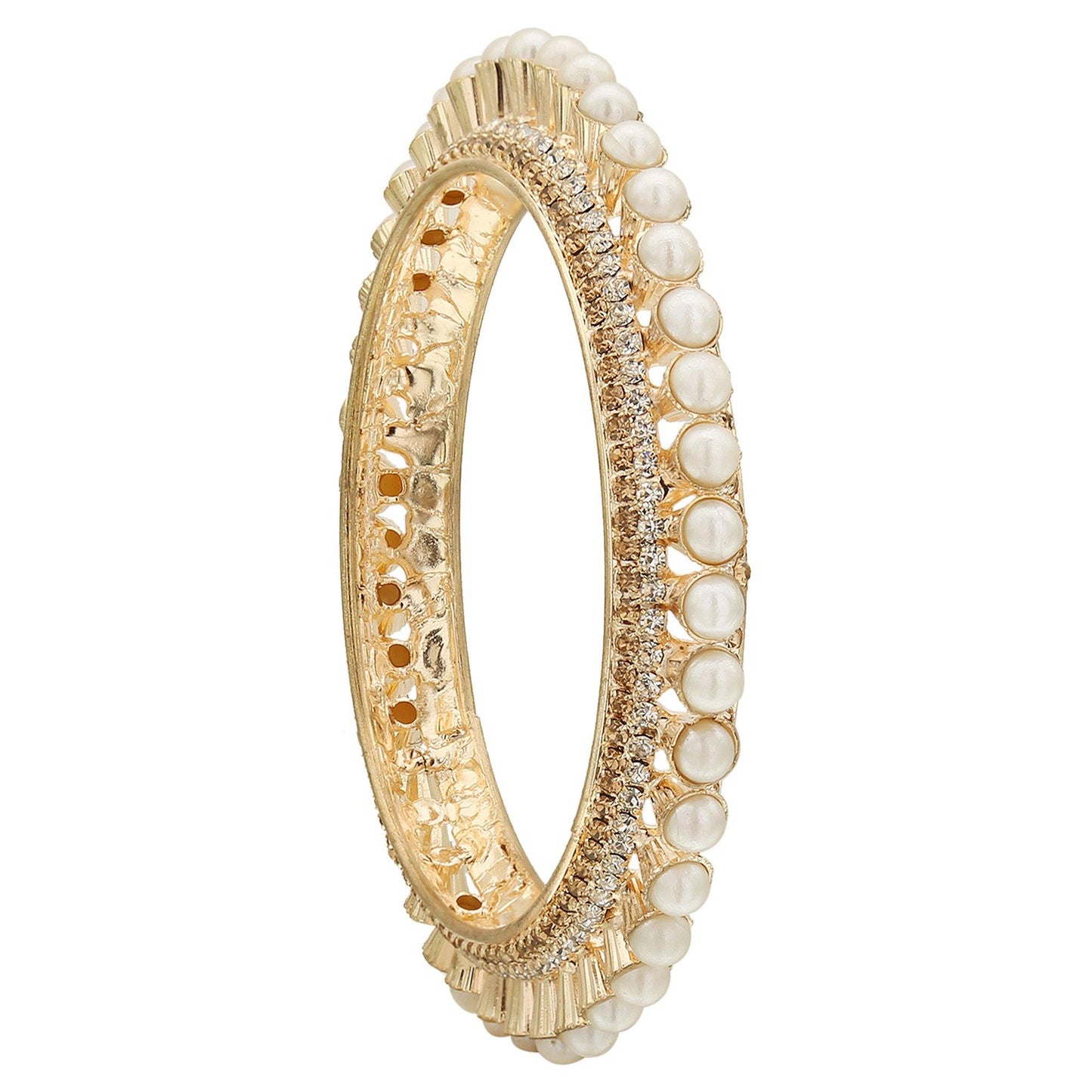 sukriti indian traditional bollywood style gold plated pearl bangles for girls & women - set of 2