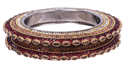 sukriti indian traditional stylish kundan pacheli bangadi brass bangles for women - set of 2