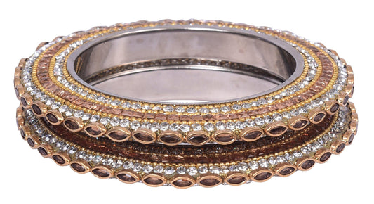 sukriti indian traditional stylish kundan pacheli bangadi brass bangles for women - set of 2