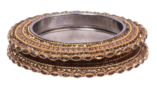 sukriti indian traditional stylish kundan pacheli bangadi brass bangles for women - set of 2