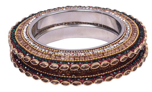 sukriti indian traditional stylish kundan pacheli bangadi brass bangles for women - set of 2