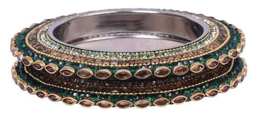 sukriti indian traditional stylish kundan pacheli bangadi brass bangles for women - set of 2