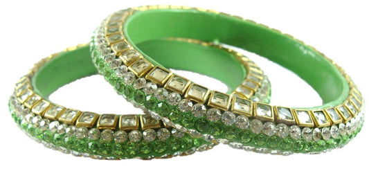 sukriti kundan green lac bangle - set of 2