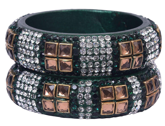sukriti party wear bottle-green lac bangles - set of 2