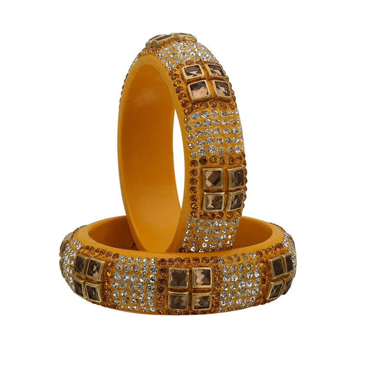 sukriti party wear yellow lac bangles - set of 2