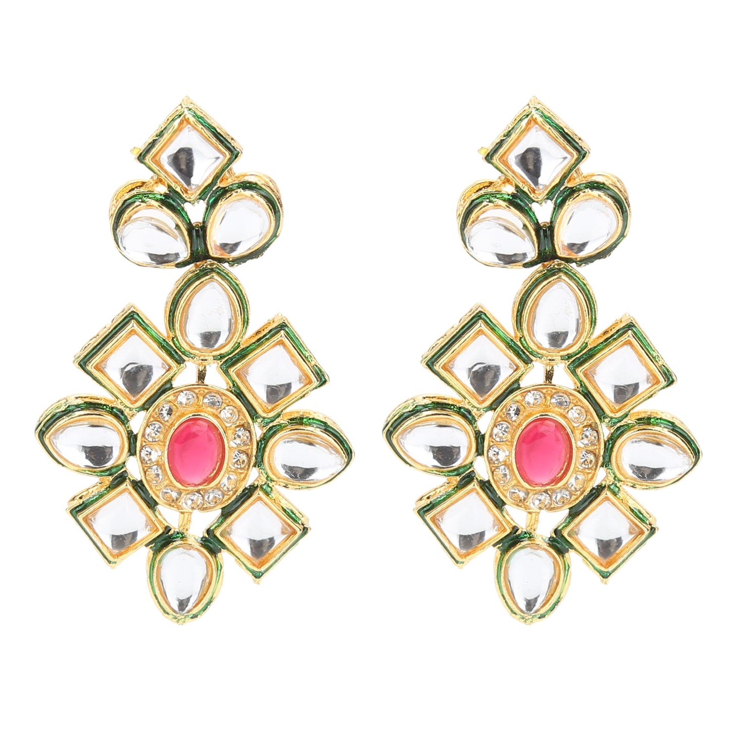 sukriti partywear 5 layered red crystal beads polki kundan earring pendant set jewelry for girls & women