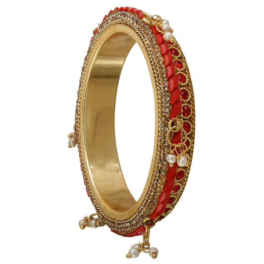 sukriti rajasthani beautiful pearl tassel brass kada bangles for women – set of 2