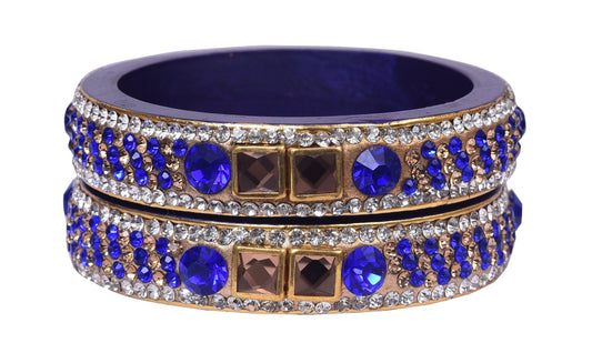 sukriti rajasthani blue color kundan lac bangle - set of 2
