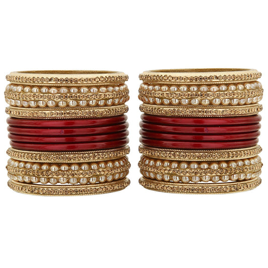 sukriti rajasthani bridal maroon golden lac chura bangles for women - set of 20