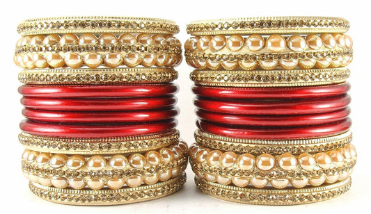 sukriti rajasthani bridal red golden lac chura bangles for women - set of 20