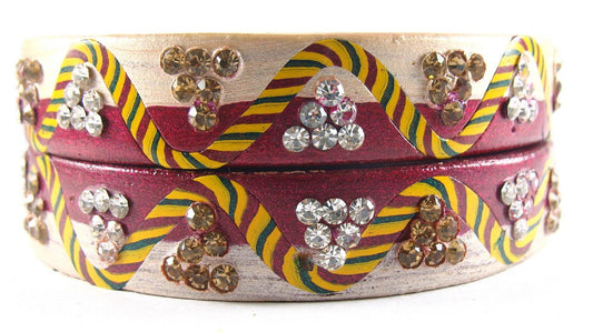 sukriti rajasthani casual maroon-beige lac bangles for women - set of 2