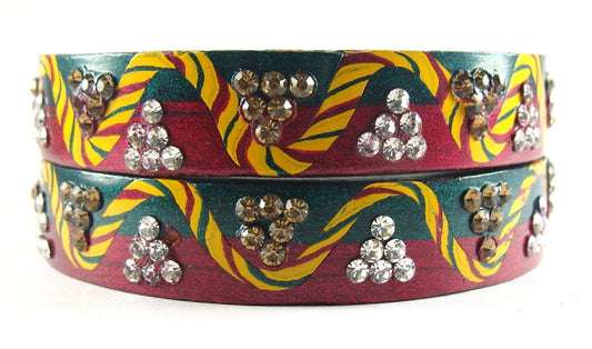 sukriti rajasthani casual maroon-green lac bangles for women - set of 2