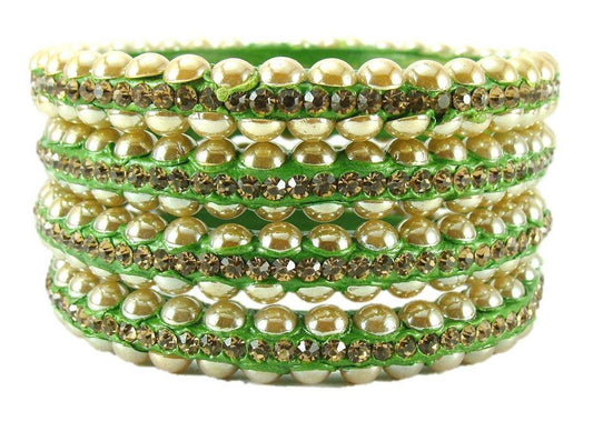 sukriti rajasthani contemporary green lac bangles for women - set of 4