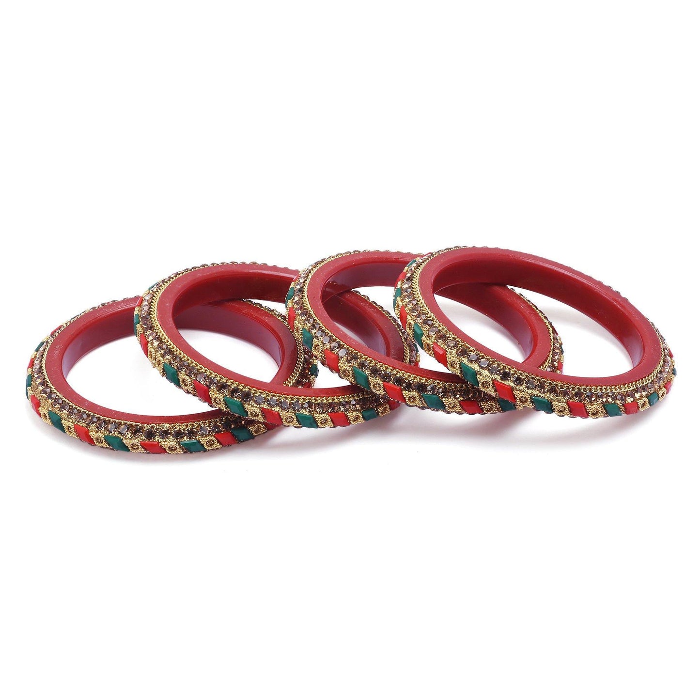 sukriti rajasthani contemporary red-green kada seep acrylic bangles for girls & women – set of 4