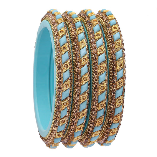 sukriti rajasthani contemporary sea-green kada seep acrylic bangles for girls & women – set of 4