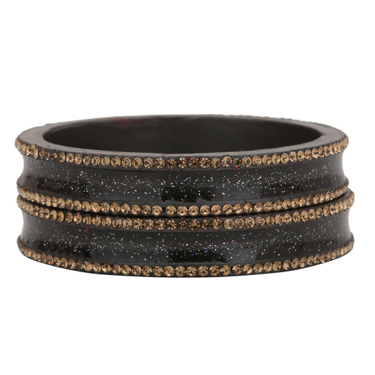 sukriti rajasthani elegant dark grey lac bangles for women - set of 2