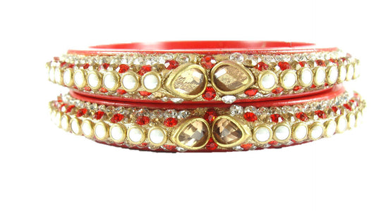 sukriti rajasthani elegant red lac bangadi bangle - set of 2