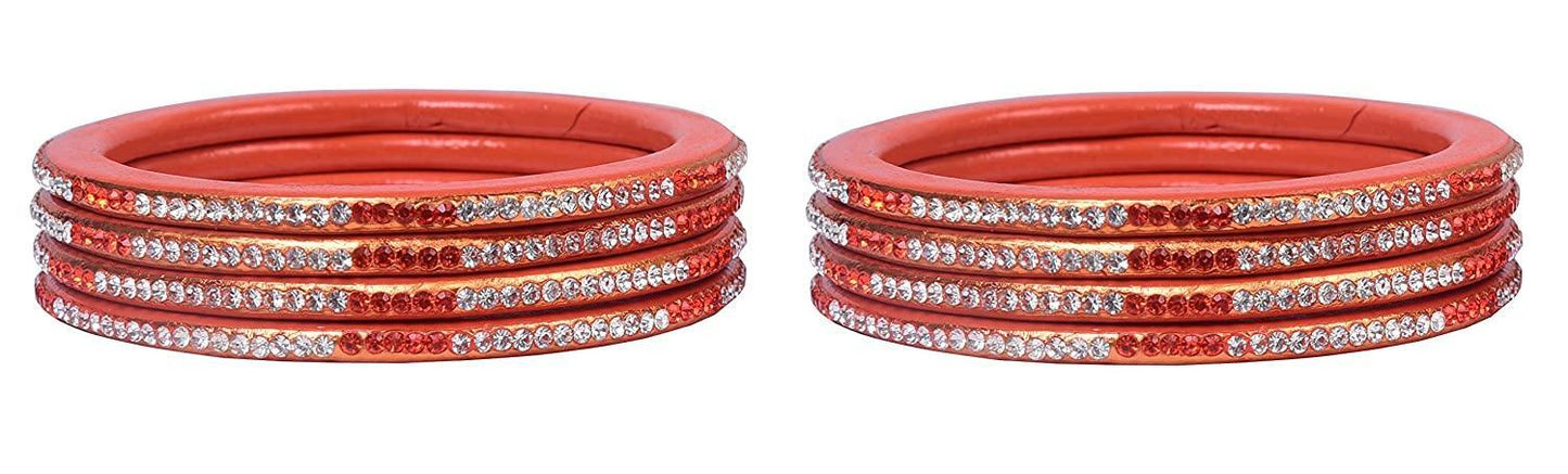 sukriti rajasthani ethnic orange lac bangles for women - set of 8