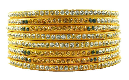 sukriti rajasthani festive yellow lac bangles for women - set of 8