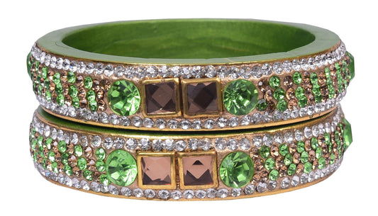 sukriti rajasthani green color kundan lac bangle - set of 2