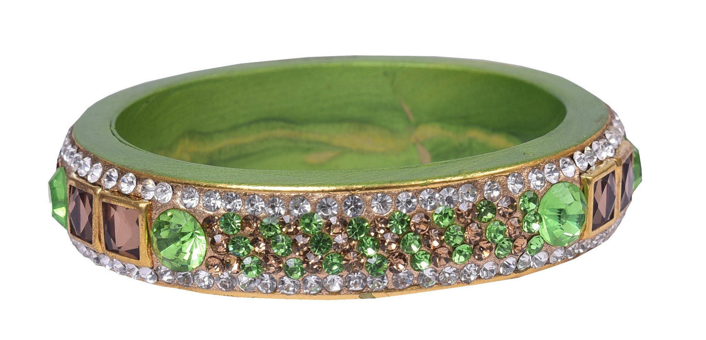 sukriti rajasthani green color kundan lac bangle - set of 2