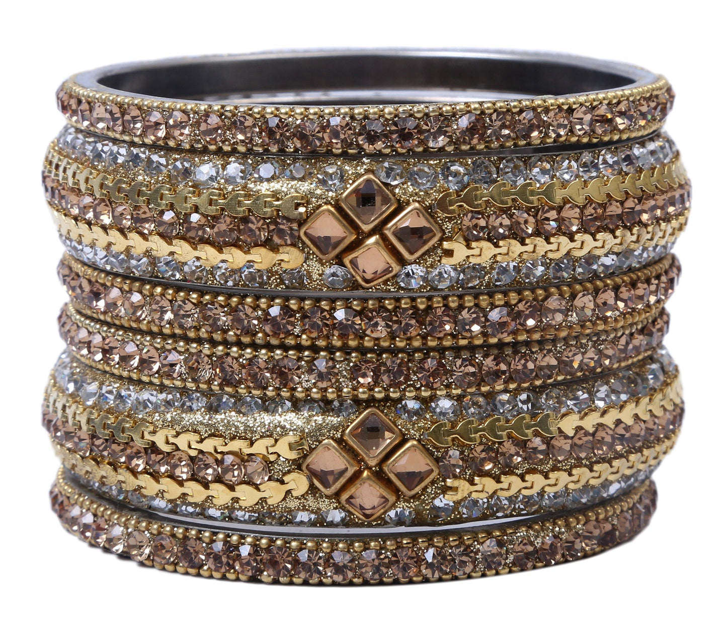 sukriti rajasthani kundan golden-white brass bangles for women - set of 6