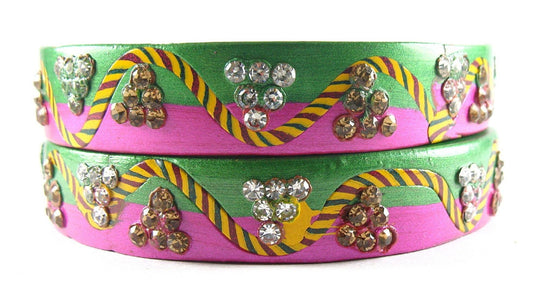 sukriti rajasthani lahariya green-magenta lac bangles for women - set of 2