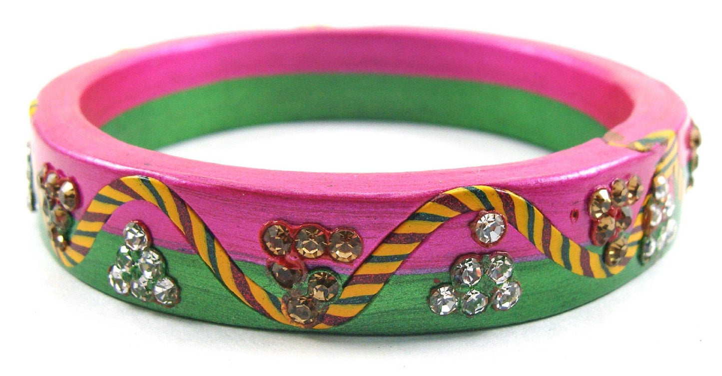sukriti rajasthani lahariya green-magenta lac bangles for women - set of 2