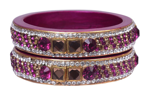 sukriti rajasthani magenta color kundan lac bangle - set of 2