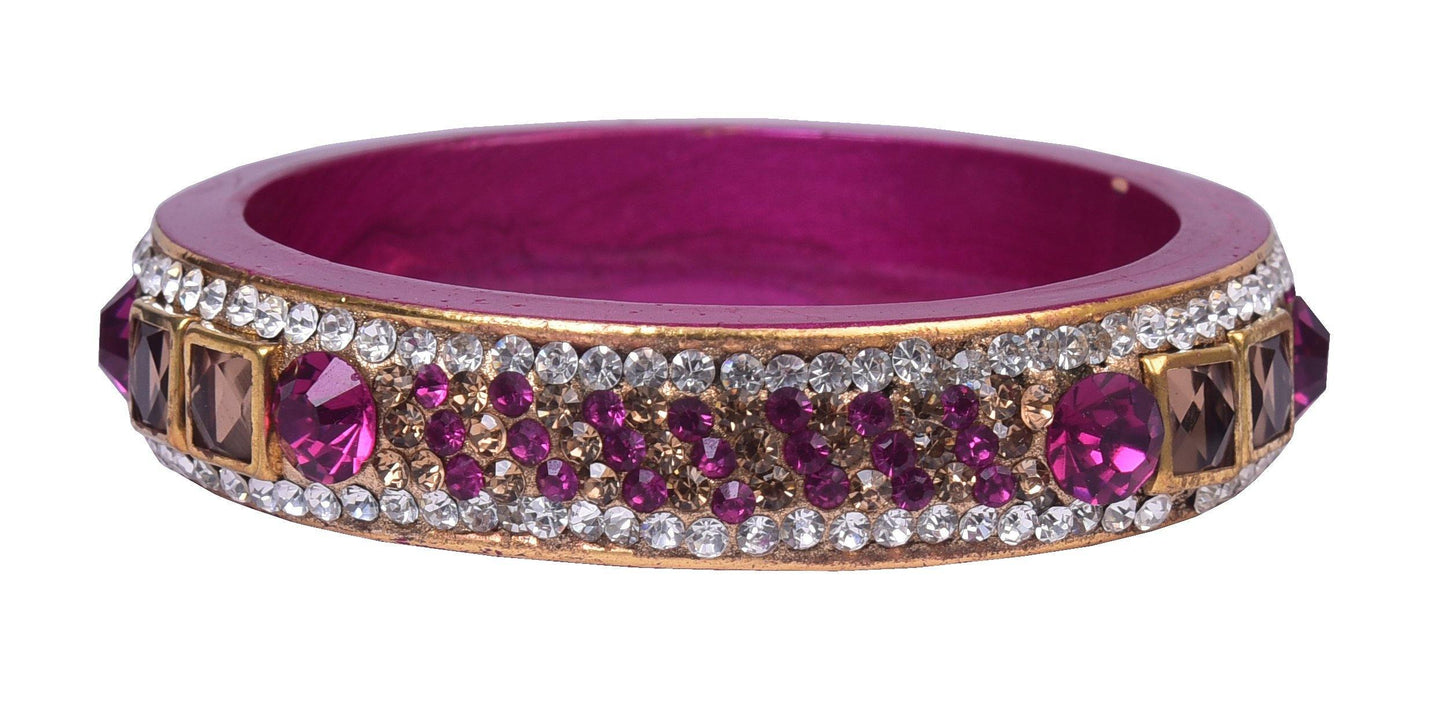 sukriti rajasthani magenta color kundan lac bangle - set of 2