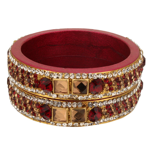 sukriti rajasthani maroon color kundan lac bangle - set of 2