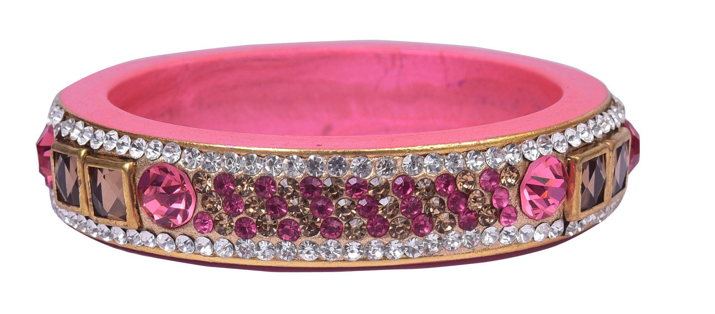 sukriti rajasthani pink color kundan lac bangle - set of 2