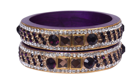 sukriti rajasthani purple color kundan lac bangle - set of 2