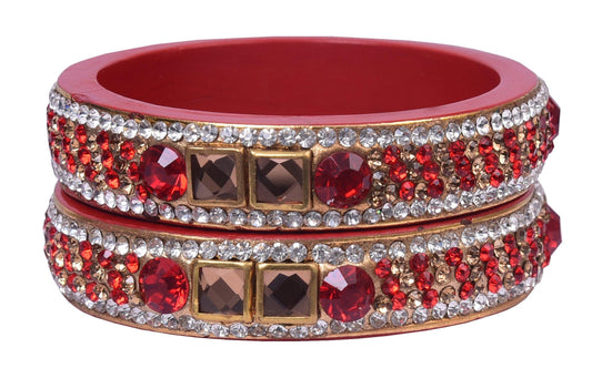 sukriti rajasthani red color kundan lac bangle - set of 2